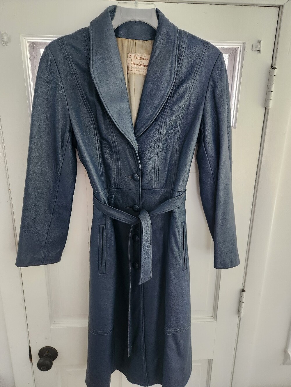 Vintage Leather Trench Coat - Blue